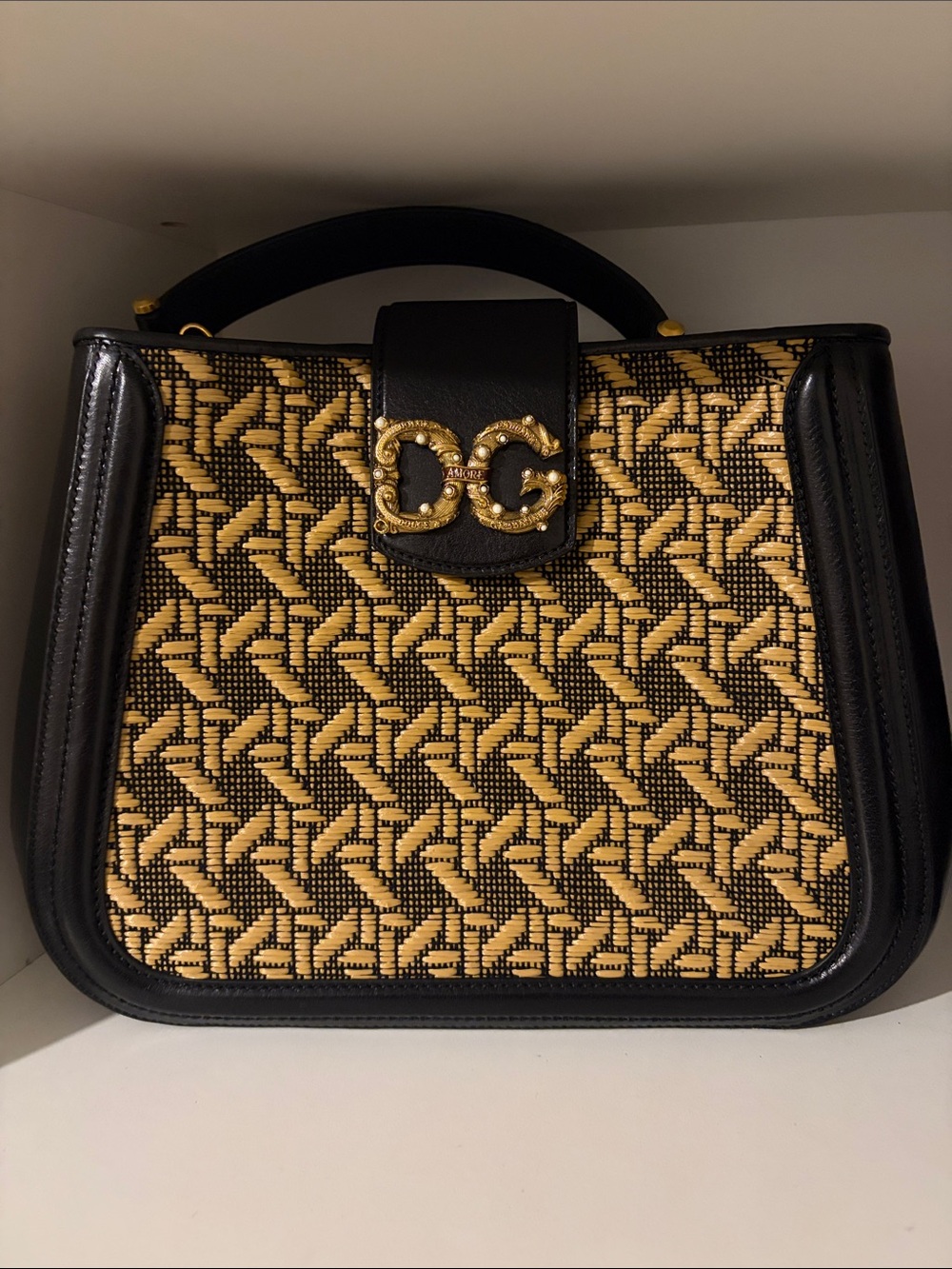 Dolce & Gabbana Black and Gold Woven Satchel